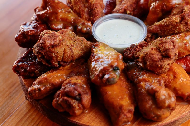 Buffalo chicken wings at Round table pizza